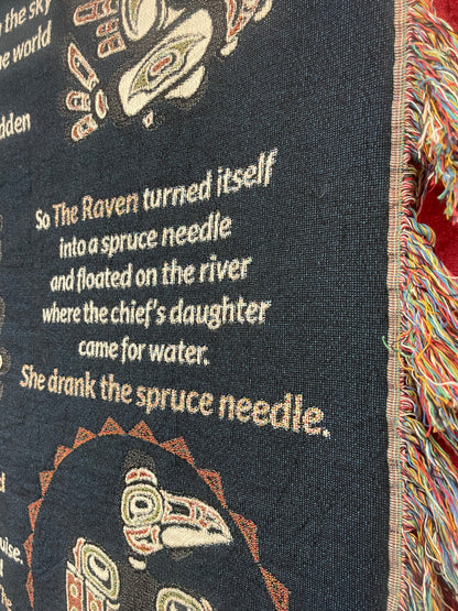 Northern Exposure Inspired Tlingit Raven Story Woven Blanket & Tapestry – Unique Indigenous Art for Home Décor