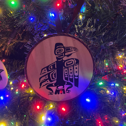 Handmade Tlingit Raven Ornament - Northern Exposure Inspired, Wooden Art Decoration (4.5" Diameter)