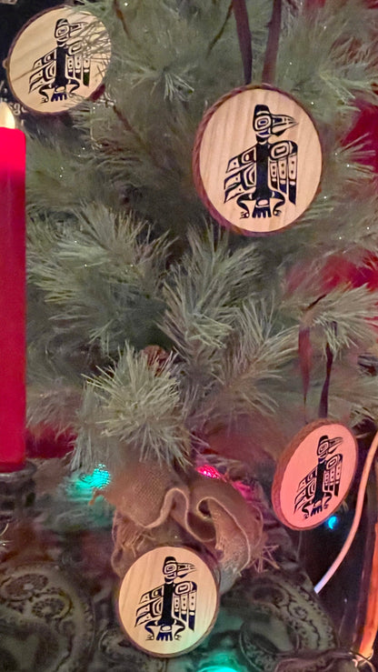 Handmade Tlingit Raven Ornament - Northern Exposure Inspired, Wooden Art Decoration (4.5" Diameter)