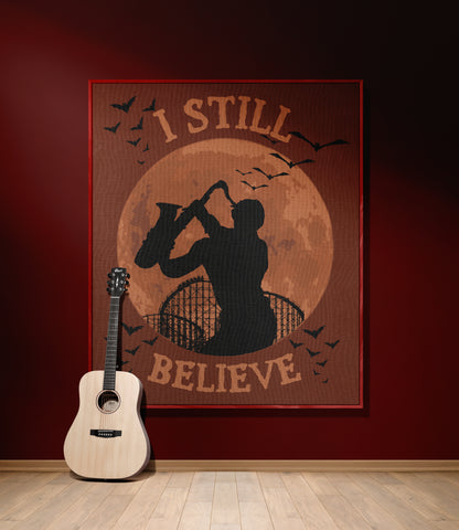 "I Still Believe" Lost Boys Sax Man Woven Blanket Tapestry – 80s Horror Inspired Throw