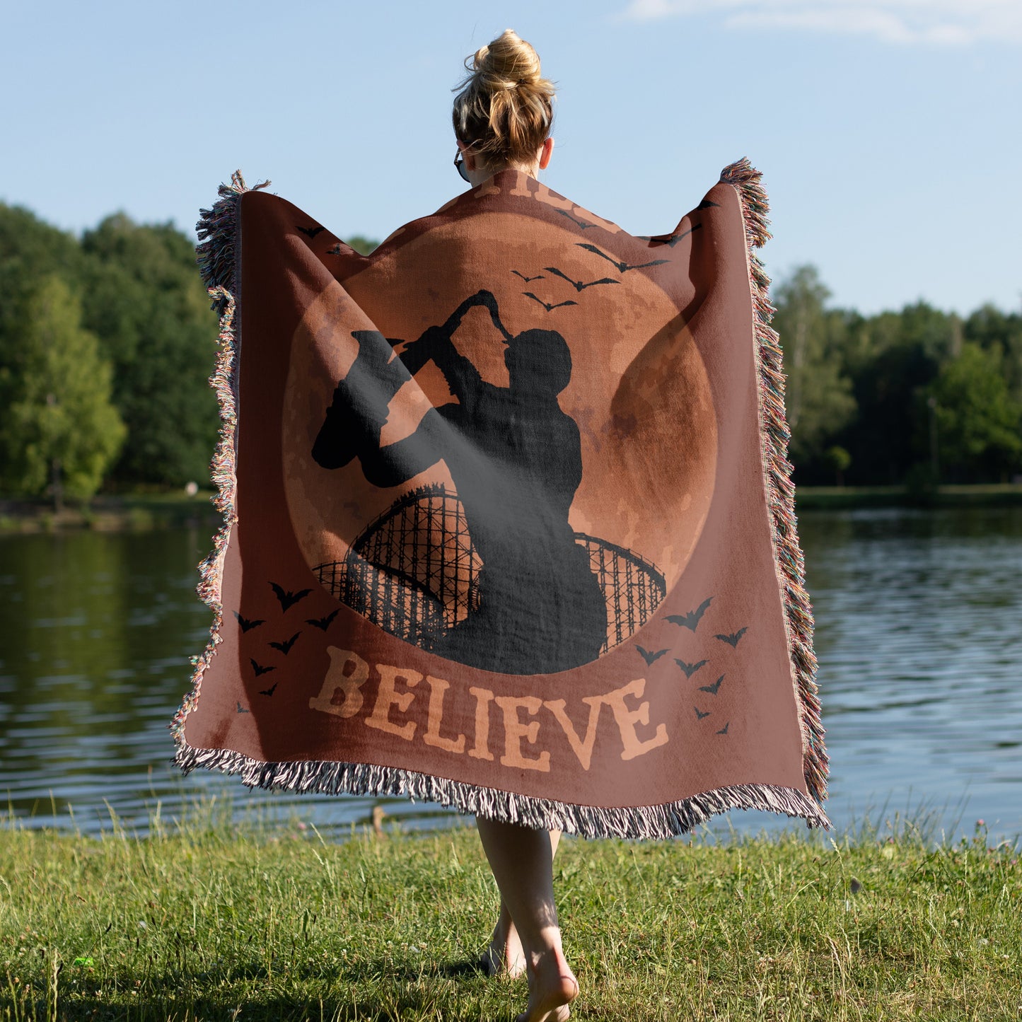 "I Still Believe" Lost Boys Sax Man Woven Blanket Tapestry – 80s Horror Inspired Throw