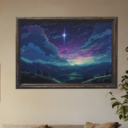 Lo-Fi Starry Night Wall Art - Tranquil Fantasy Landscape Canvas Print for Home Decor