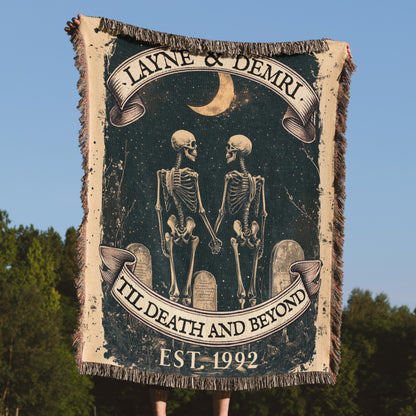 Custom Woven Gothic Blanket Tapestry - Romantic Skeleton Couple | Personalized Wedding, Anniversary & Valentine’s Day Gift