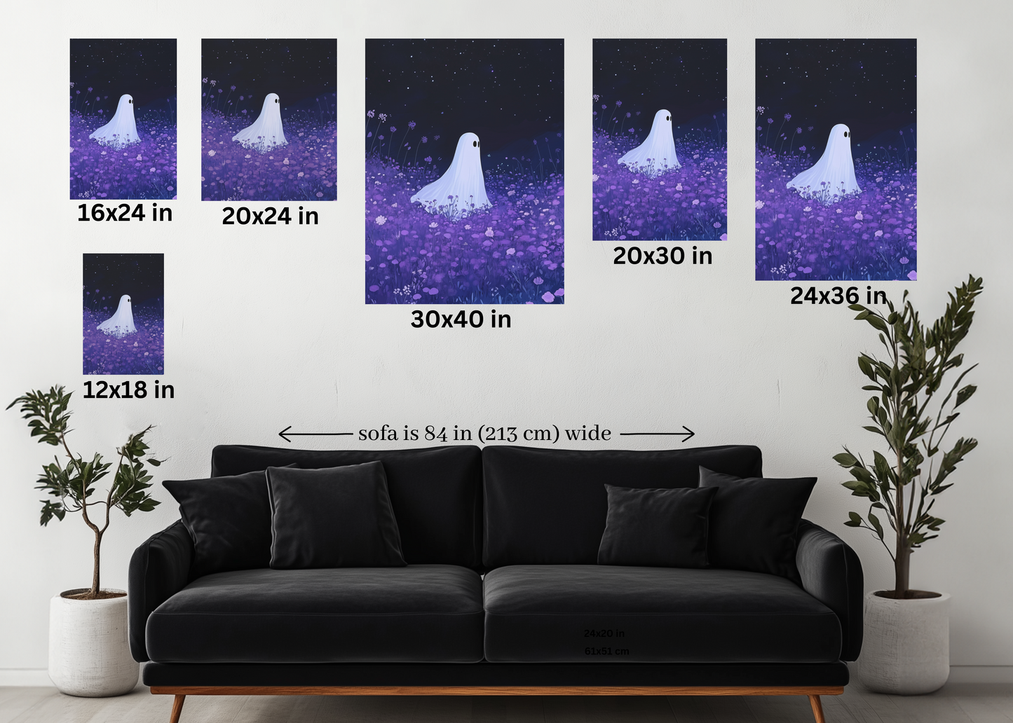 Night Wanderer Canvas Wall Art - Spooky Ghost in Lavender Field | Serene Halloween Decor