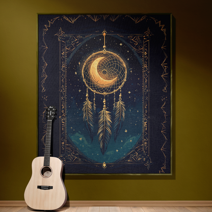 Celestial Dreamcatcher Woven Blanket - Mystical Moon & Stars Tapestry