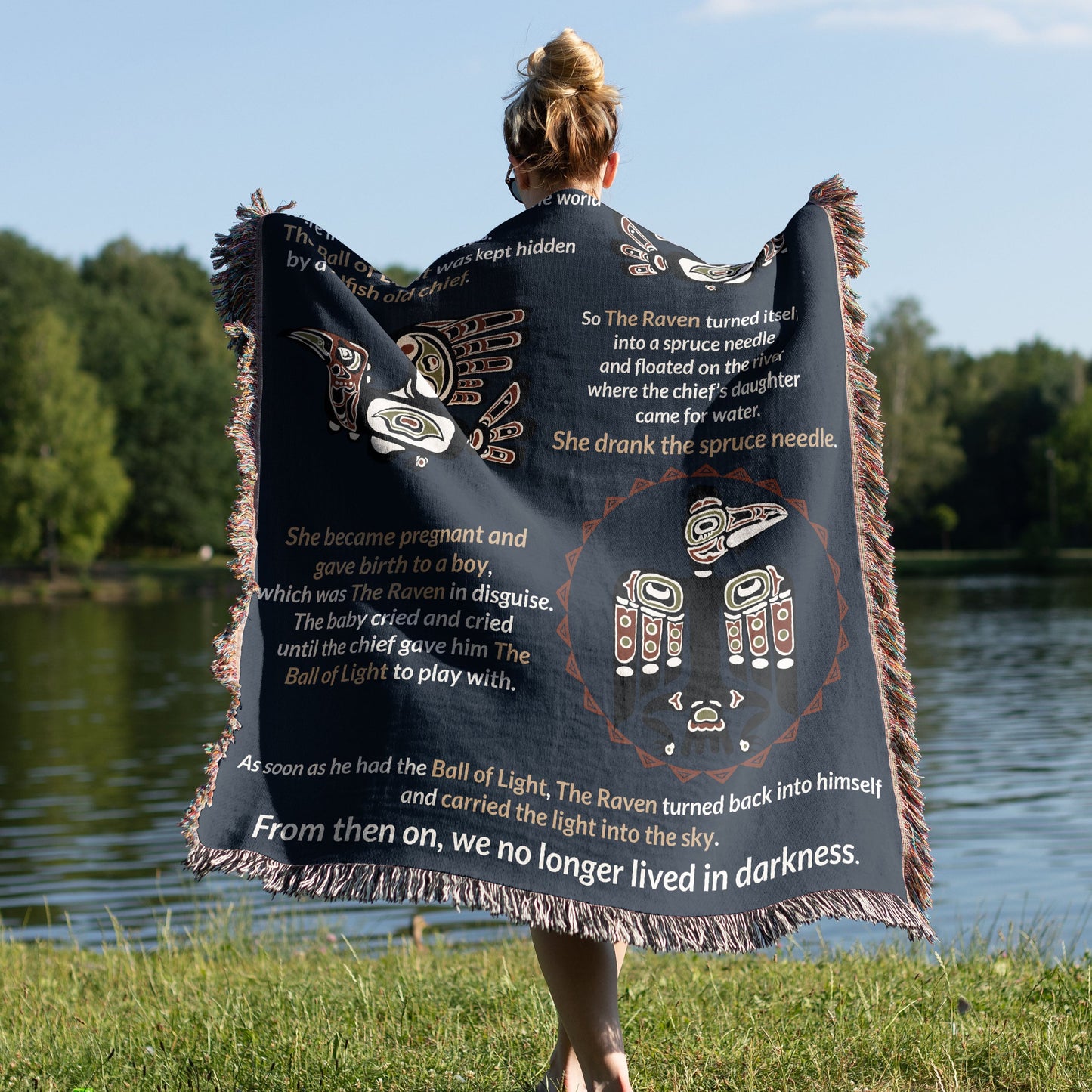 Northern Exposure Inspired Tlingit Raven Story Woven Blanket & Tapestry – Unique Indigenous Art for Home Décor