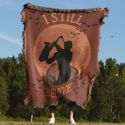 "I Still Believe" Lost Boys Sax Man Woven Blanket Tapestry – 80s Horror Inspired Throw