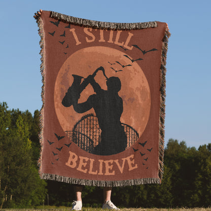"I Still Believe" Lost Boys Sax Man Woven Blanket Tapestry – 80s Horror Inspired Throw