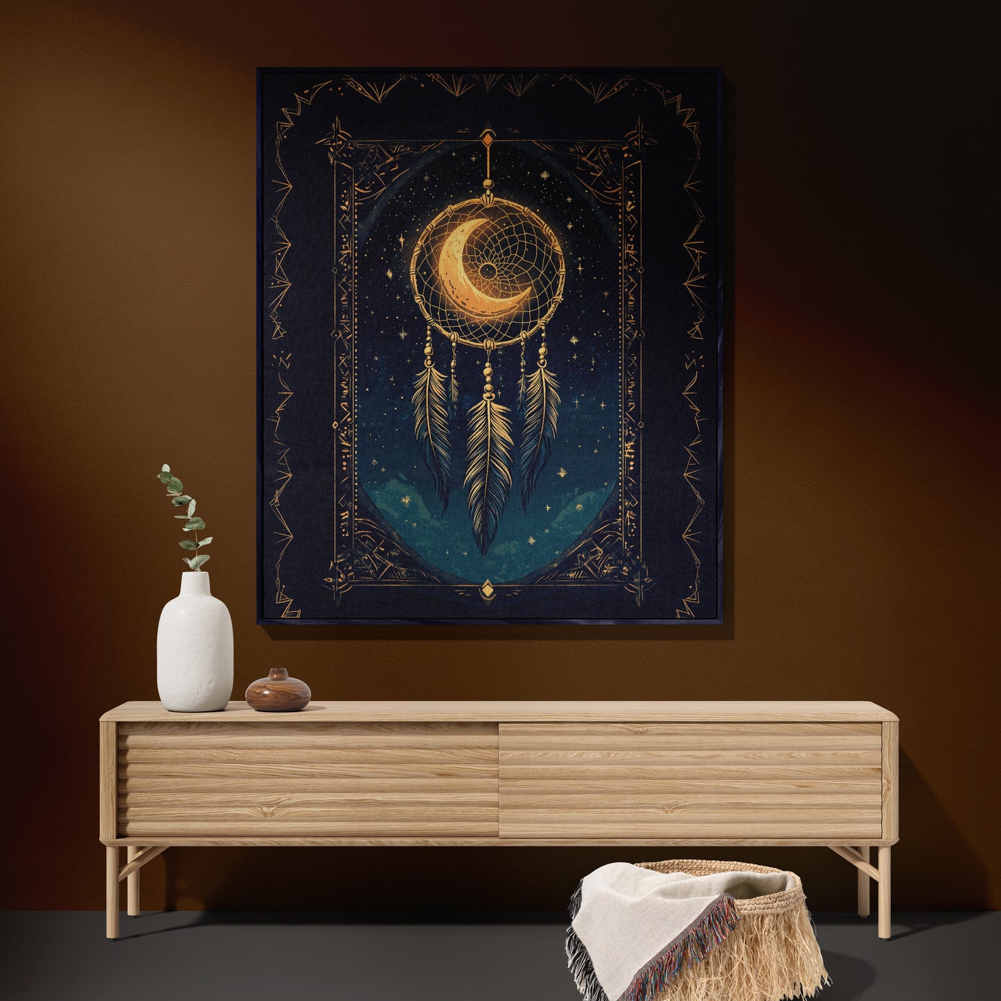 Celestial Dreamcatcher Woven Blanket - Mystical Moon & Stars Tapestry
