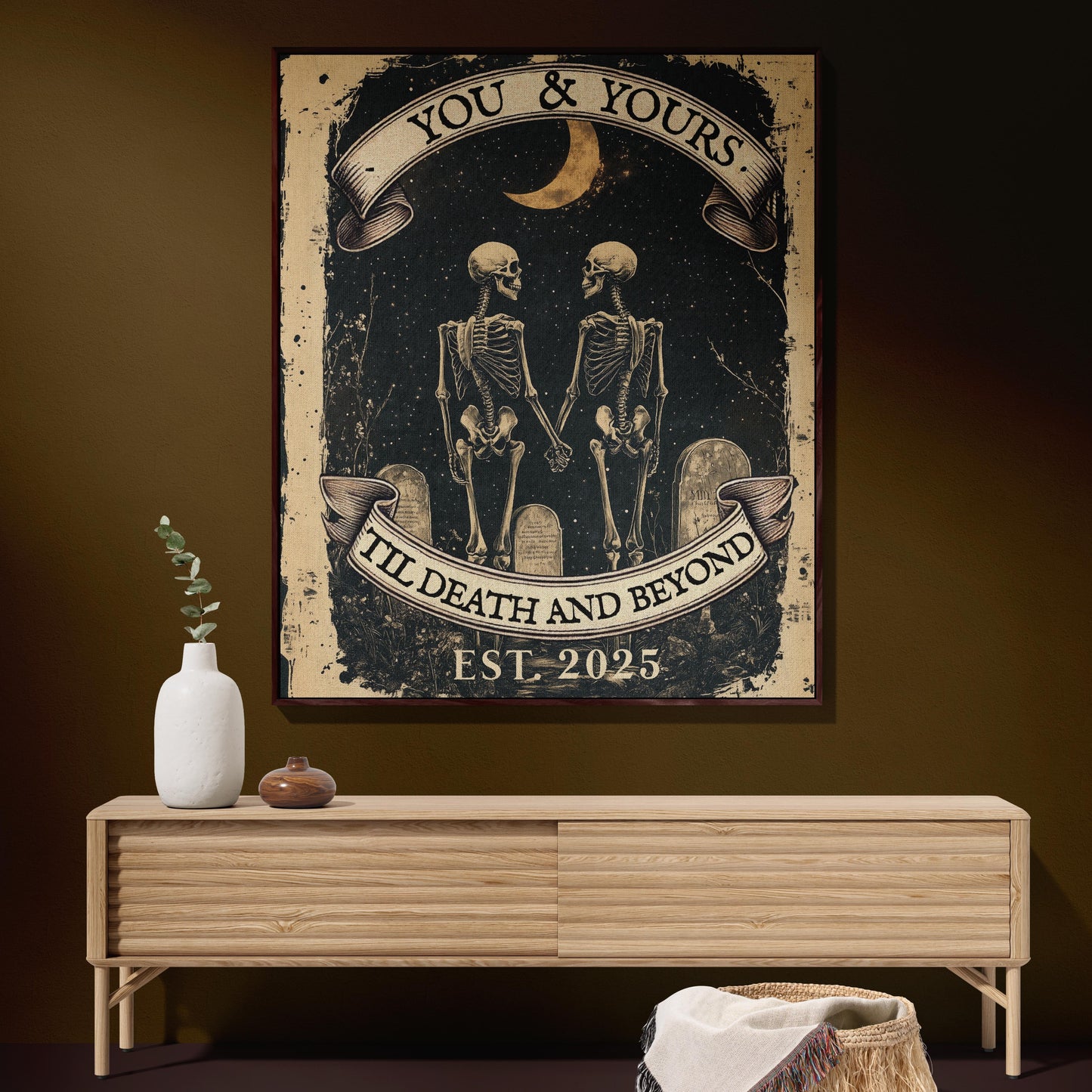 Custom Woven Gothic Blanket Tapestry - Romantic Skeleton Couple | Personalized Wedding, Anniversary & Valentine’s Day Gift