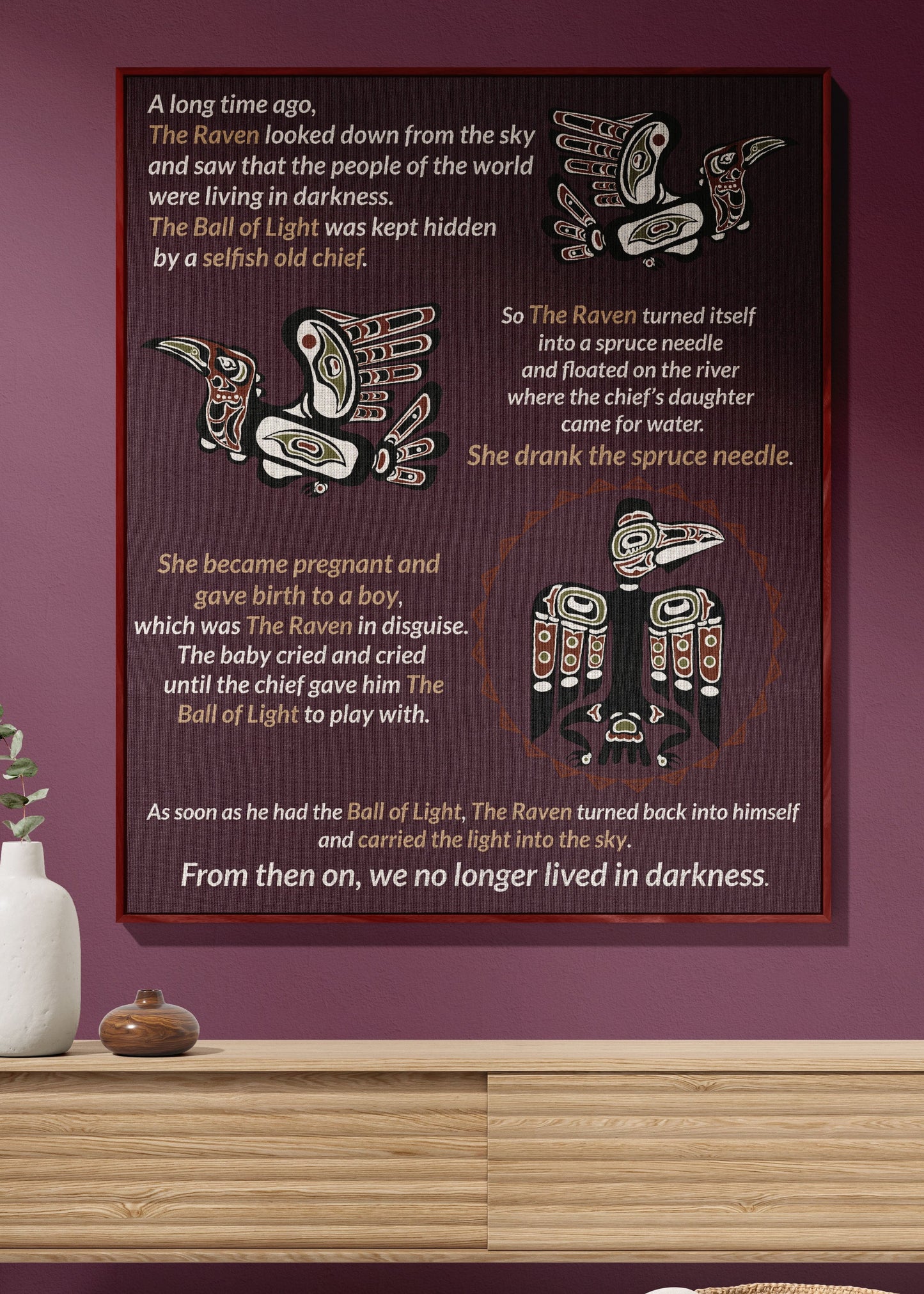 Northern Exposure Inspired Tlingit Raven Story Woven Blanket & Tapestry – Unique Indigenous Art for Home Décor