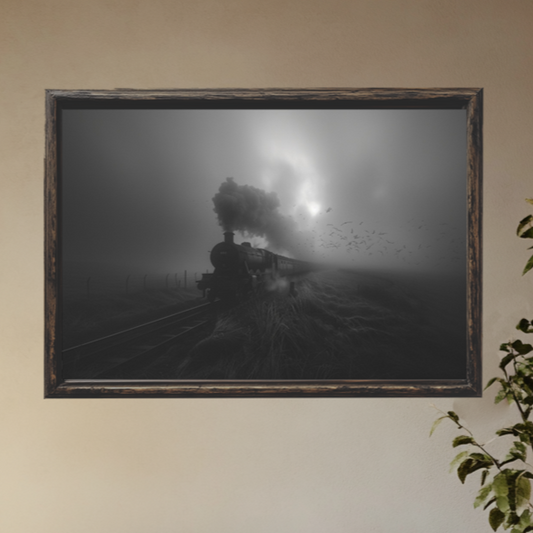 "Ghost Train in the Fog"  - Vintage and Dark Home Decor Canvas Art