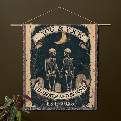Custom Woven Gothic Blanket Tapestry - Romantic Skeleton Couple | Personalized Wedding, Anniversary & Valentine’s Day Gift