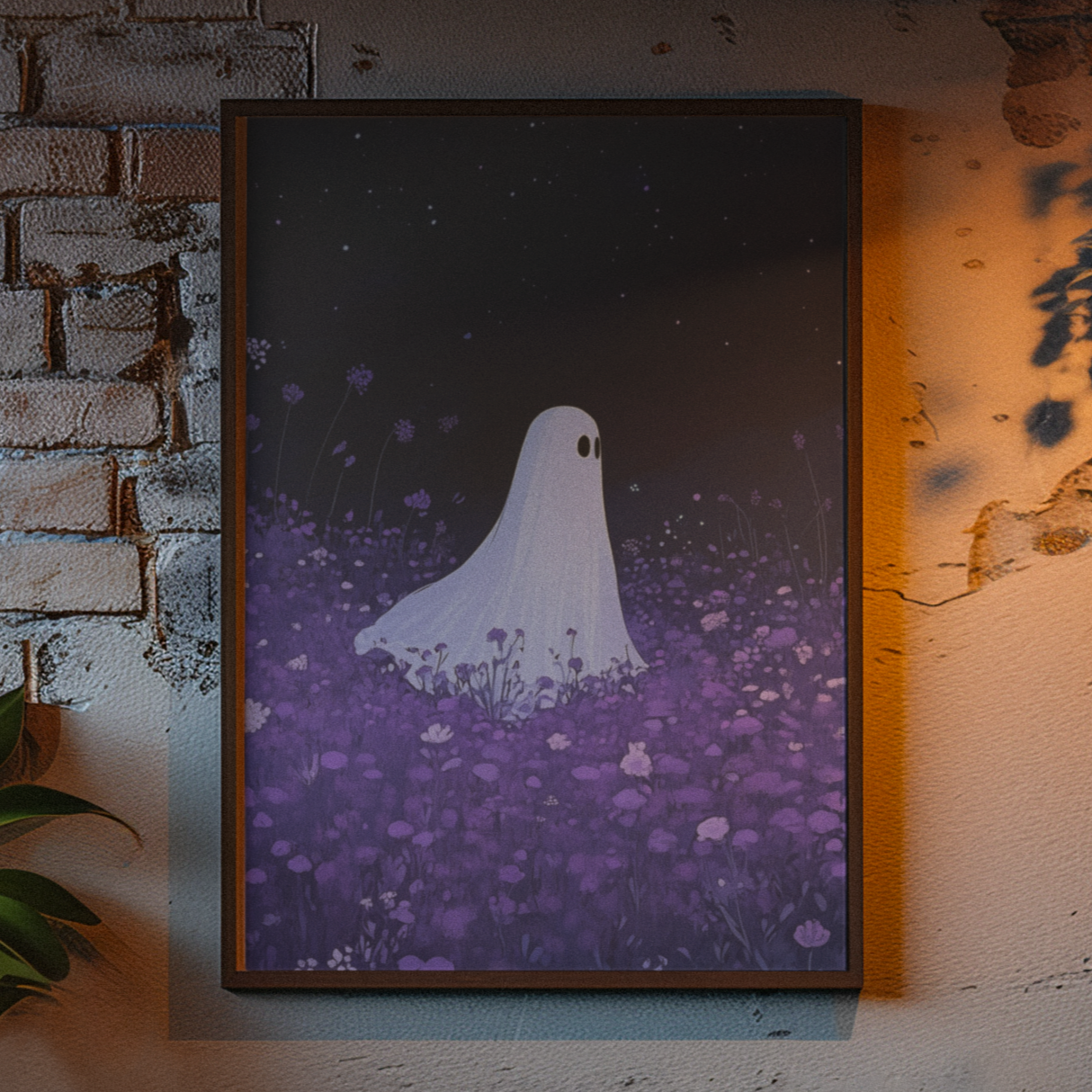 Night Wanderer Canvas Wall Art - Spooky Ghost in Lavender Field | Serene Halloween Decor