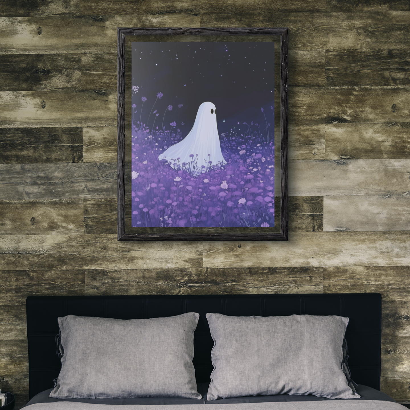 Night Wanderer Canvas Wall Art - Spooky Ghost in Lavender Field | Serene Halloween Decor