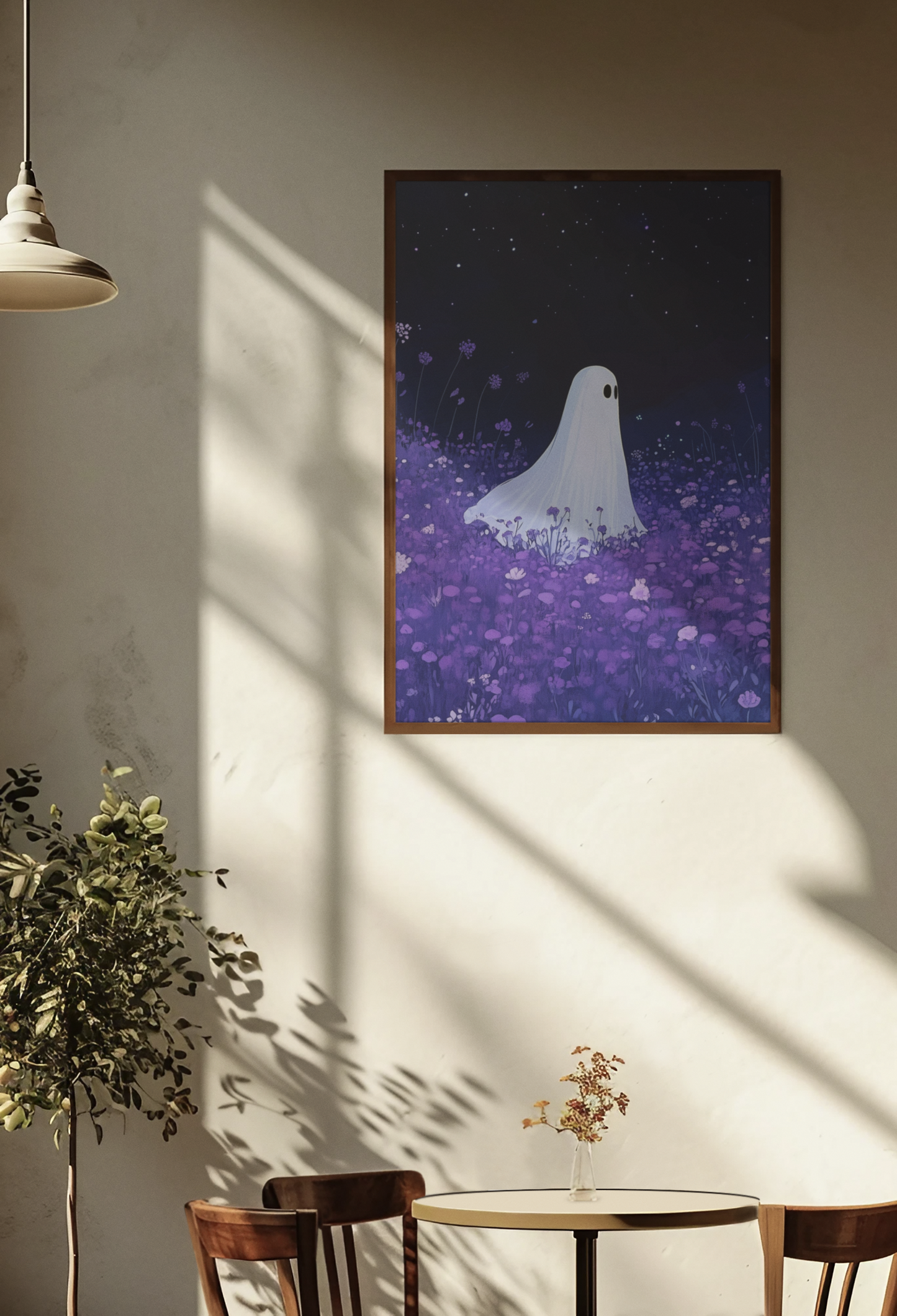 Night Wanderer Canvas Wall Art - Spooky Ghost in Lavender Field | Serene Halloween Decor