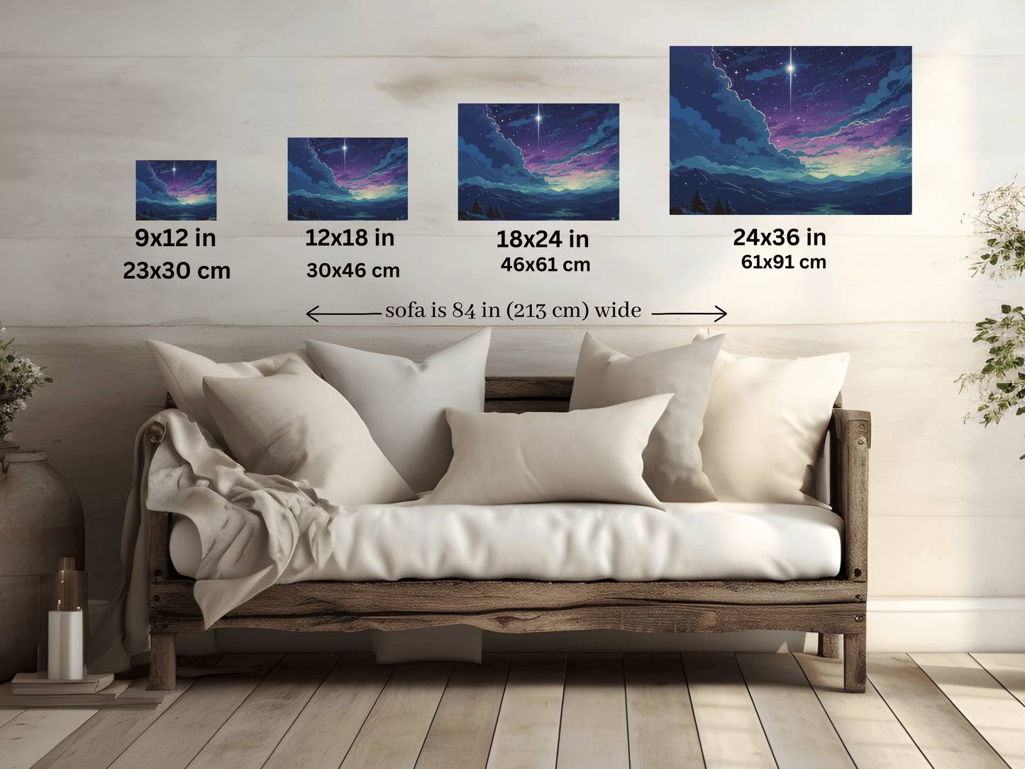 Lo-Fi Starry Night Wall Art - Tranquil Fantasy Landscape Canvas Print for Home Decor